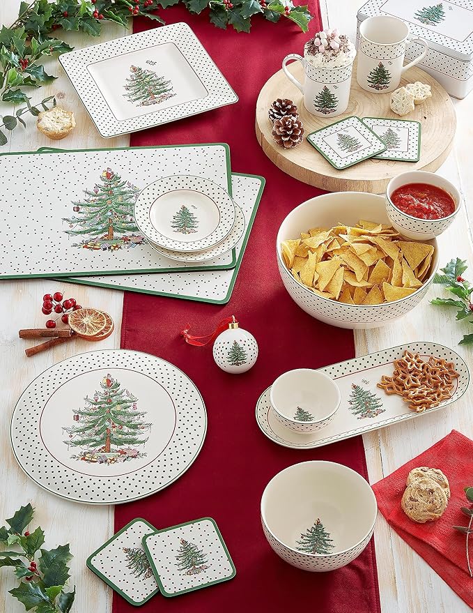 Spode – Christmas Tree – Christmas Tree Polka Dot Tidbit Plates - Set of 4