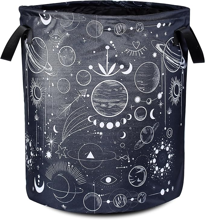 Universe Planet Laundry Basket Moon Phase Foldable Oxford Cloth Funny Tote Bag Laundry Hamper Clothes Storage Bucket Organizer For Bathroom/Laundry Storage/Bedroom 17.7x13.7 Inch