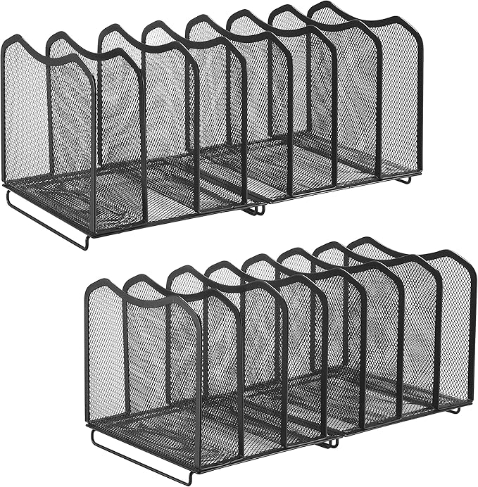 Simple Trending 2 Pack Mesh Desktop File Sorter Organizer, 7-Section Bookshelf For Desk Home Office, Black